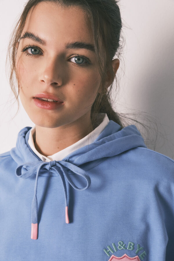 HI&BYE Blue cotton fleece hooded sweatshirt blue