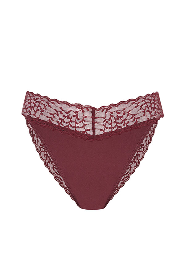 Womensecret Maroon microfibre and lace panty printed