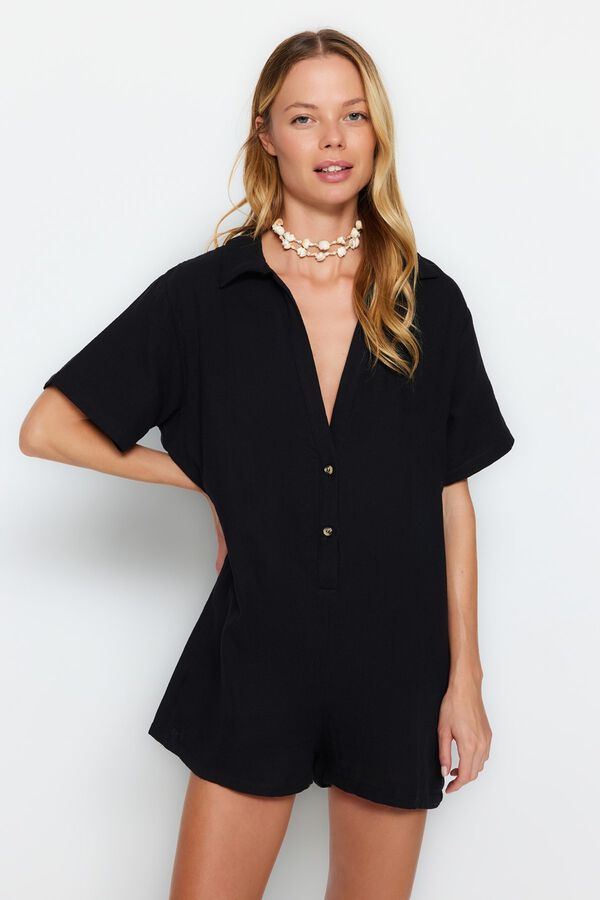 Trendyol Relaxed cut muslin mini overalls black