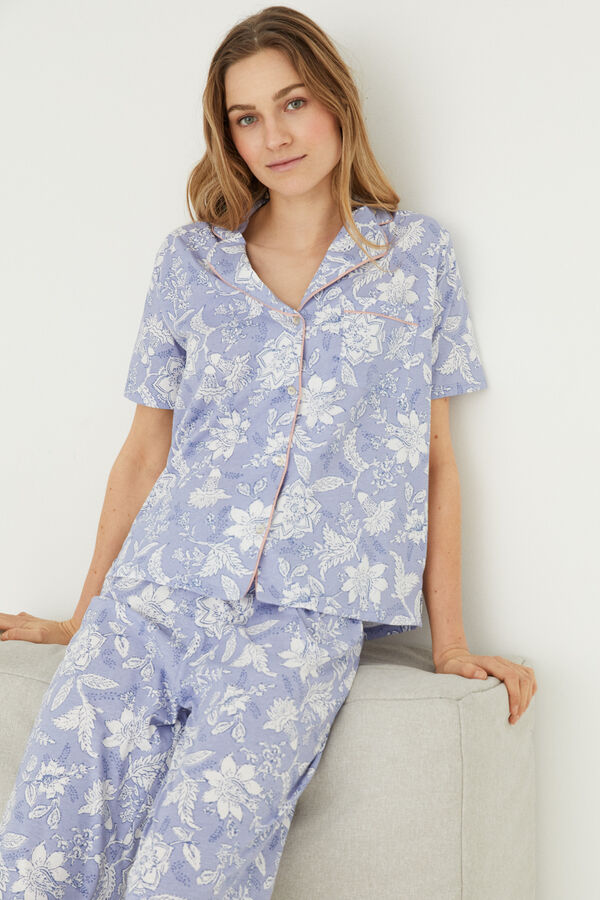 Womensecret Blue floral print 100% cotton classic long pyjamas S uzorkom
