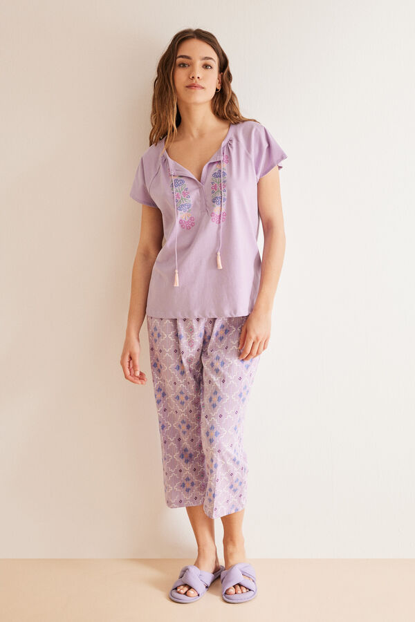 Womensecret Pijama 100% algodão Capri losangos rosa