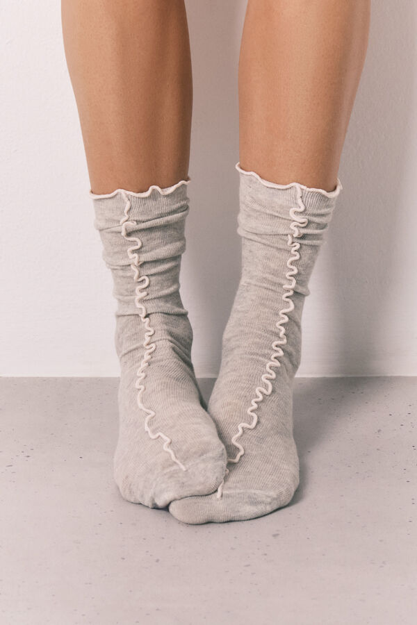 Women'secret Sive duge čarape sa kontrastnim koncem Siva