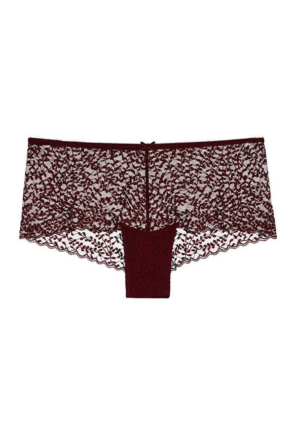 Womensecret Maroon lace wide side Brazilian panty printed
