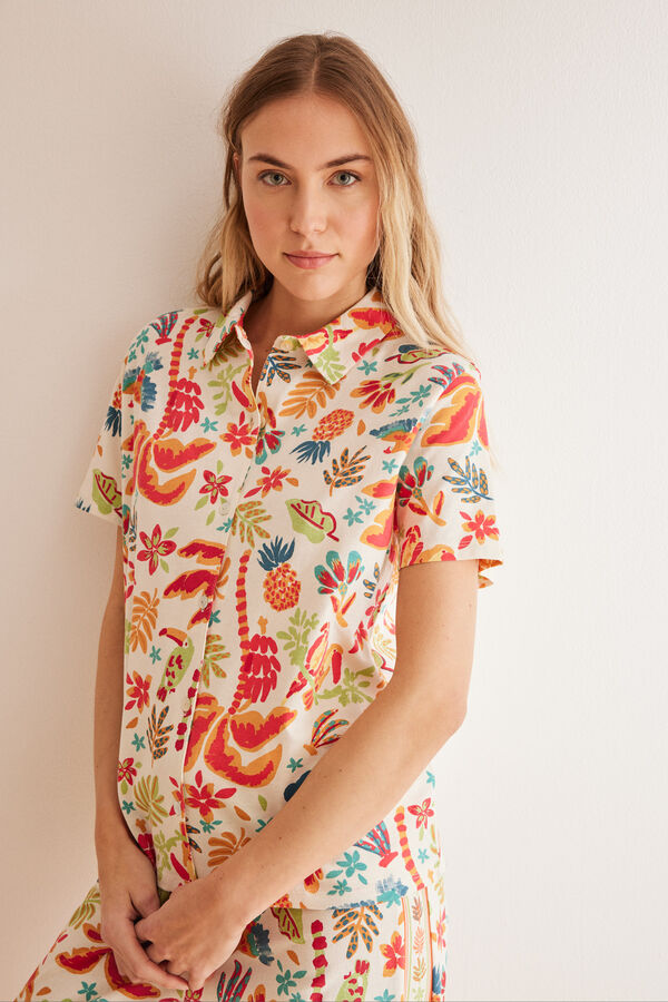Womensecret Tropical Capri Hemd-Pyjama aus 100 % Baumwolle mit Print