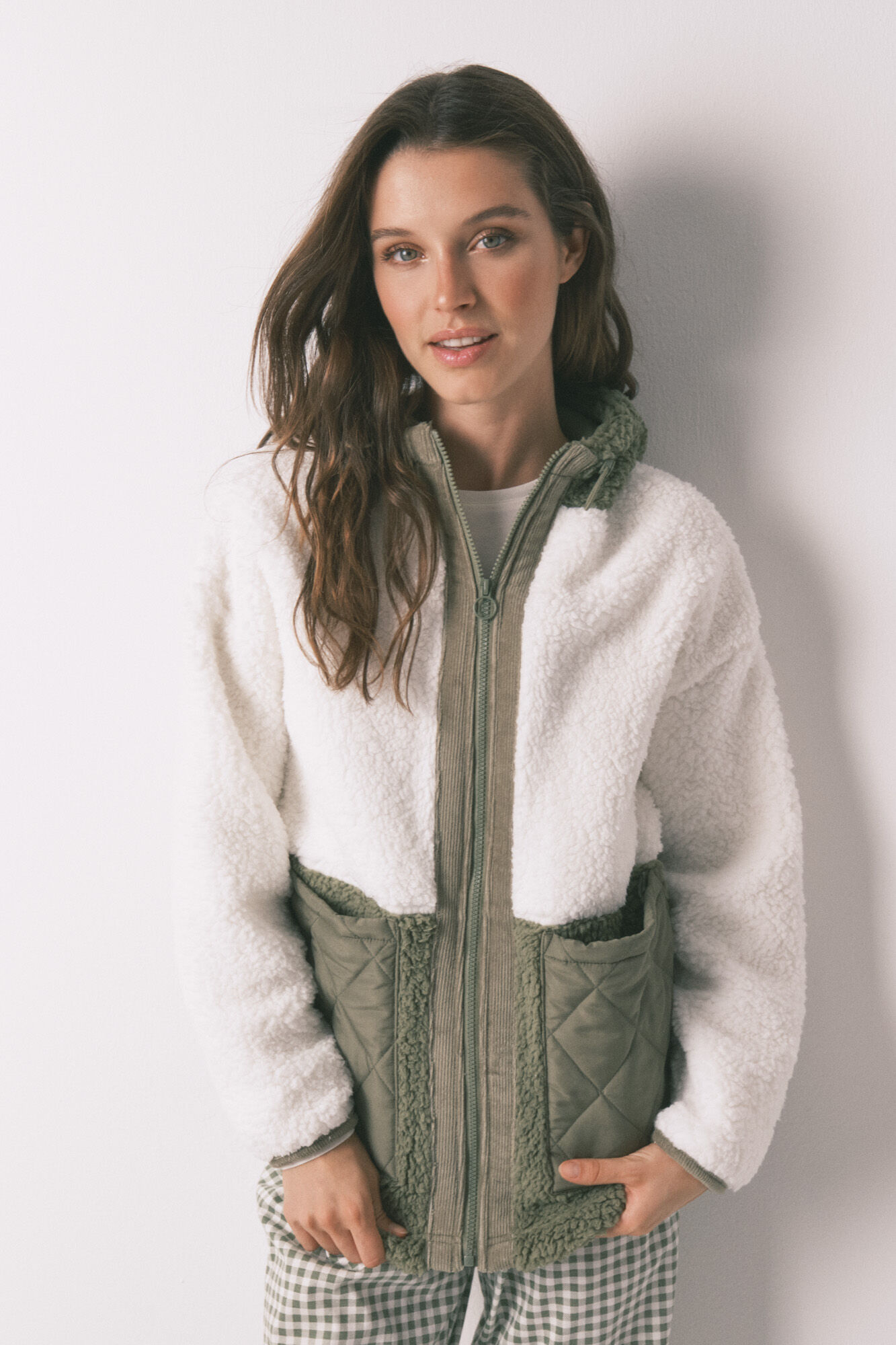 Women'secret Bata midi borreguito block verde