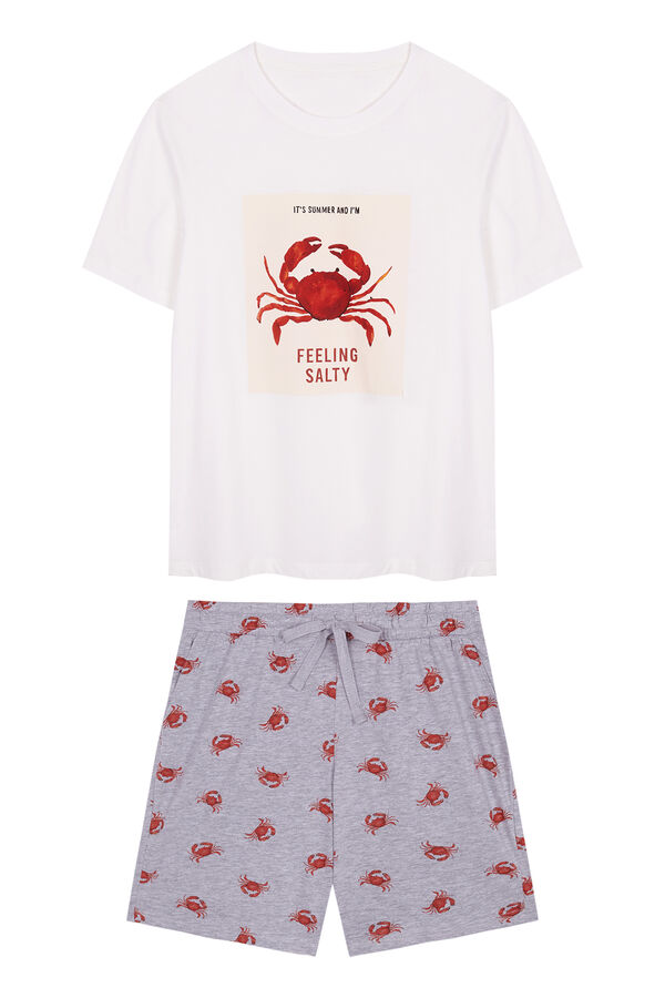 Womensecret Pyjama court homme 100 % coton crabes beige