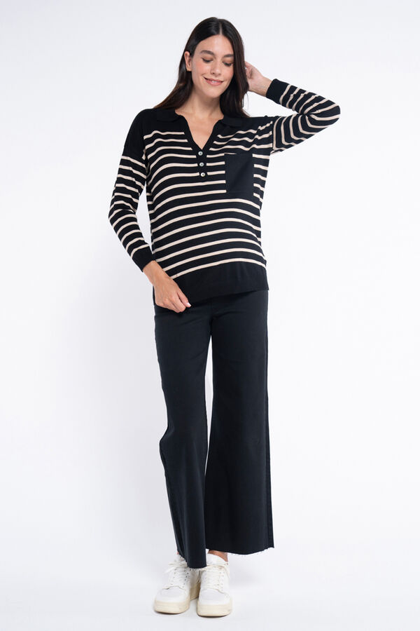 Ohma! Jersey rayado de canal&eacute; con cuello polo negro