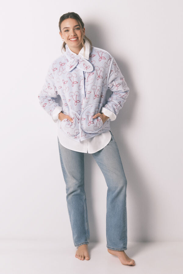 Women'secret Fluffy fleece Jacquard robe blue