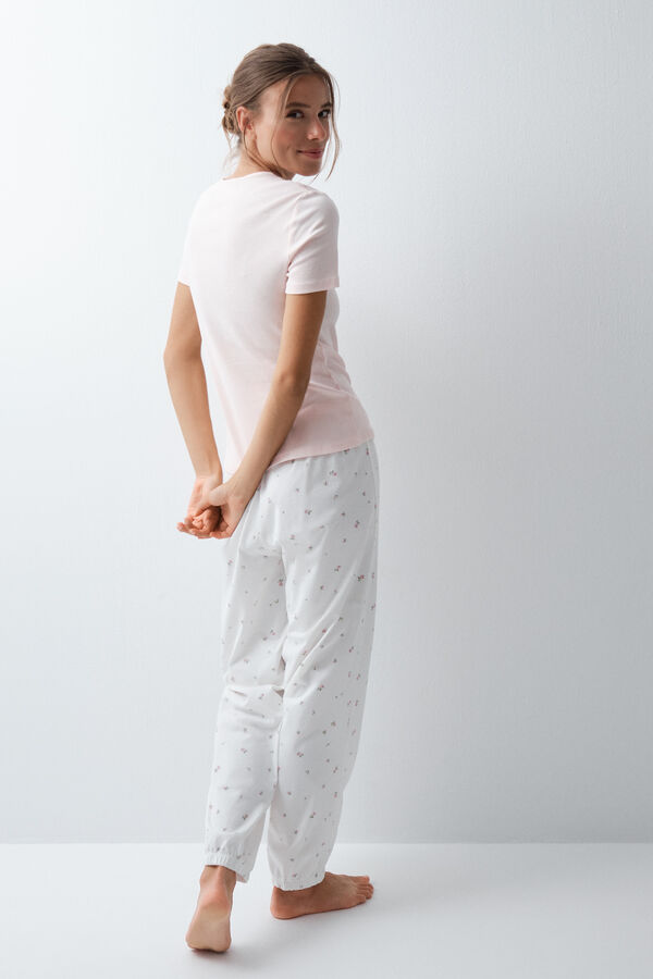 Women'secret Pyjama long &agrave; manches courtes en coton &agrave; fleurs rose clair rose