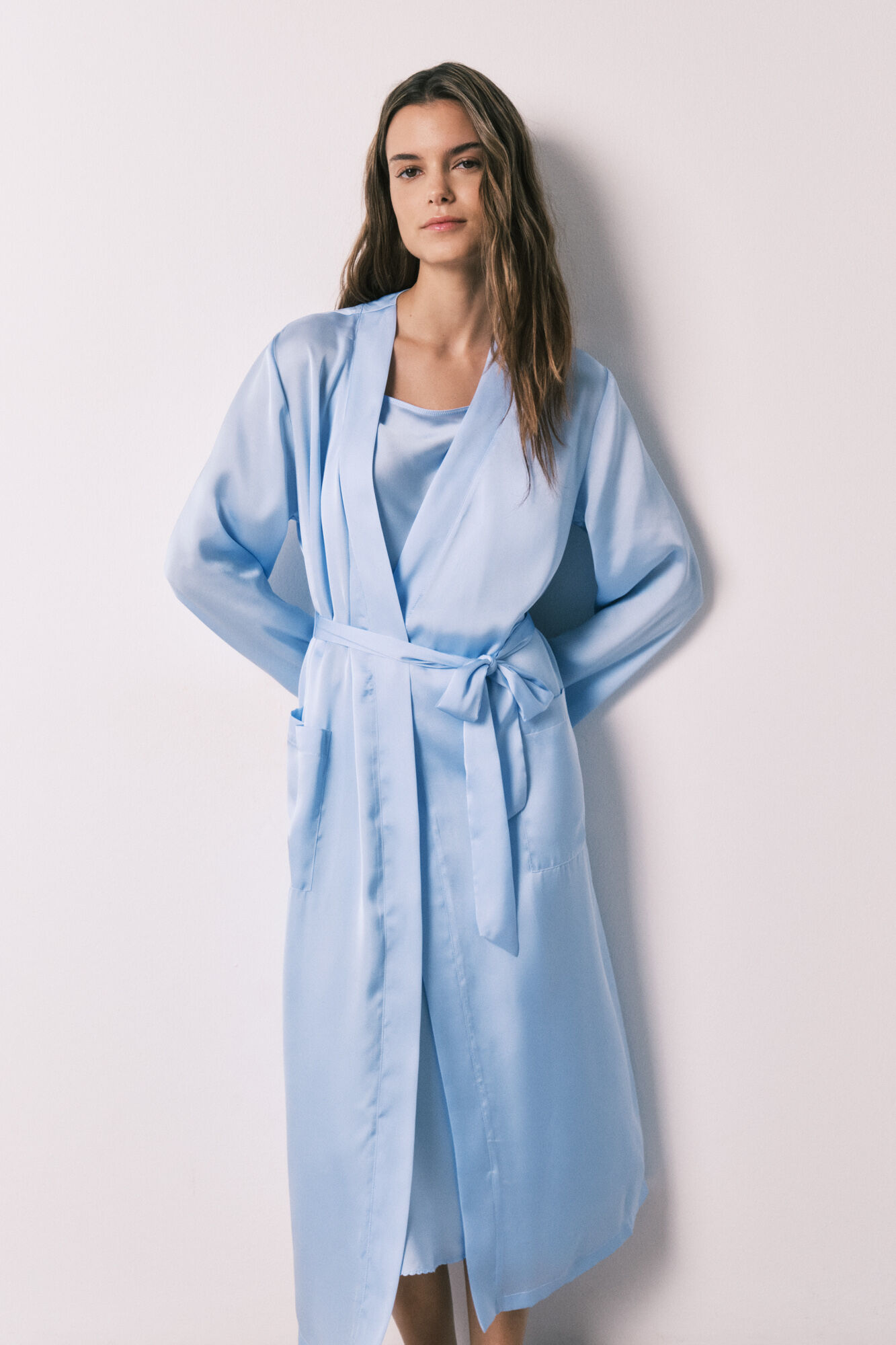 Women'secret Robe de chambre midi en satin bleue