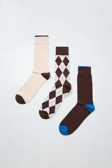 Women'secret Lot de 3 chaussettes unies losanges marron imprim&eacute;