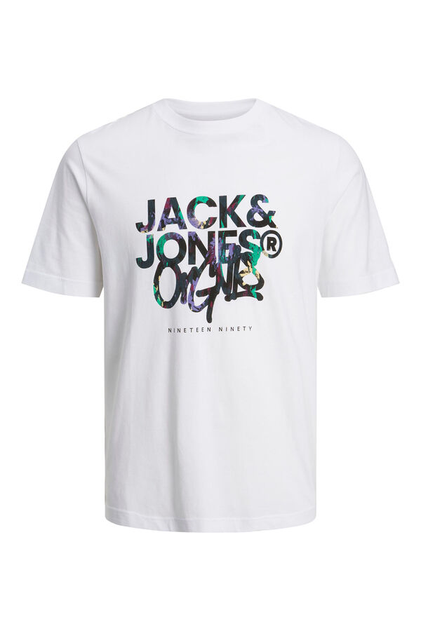 Jack & Jones Camiseta manga corta print logo algod&oacute;n org&aacute;nico  blanco