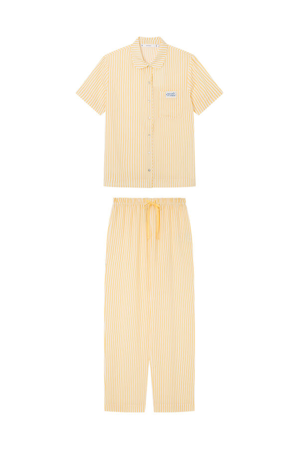 Womensecret Žuta prugasta viskozna pidžama na kopcanje S uzorkom