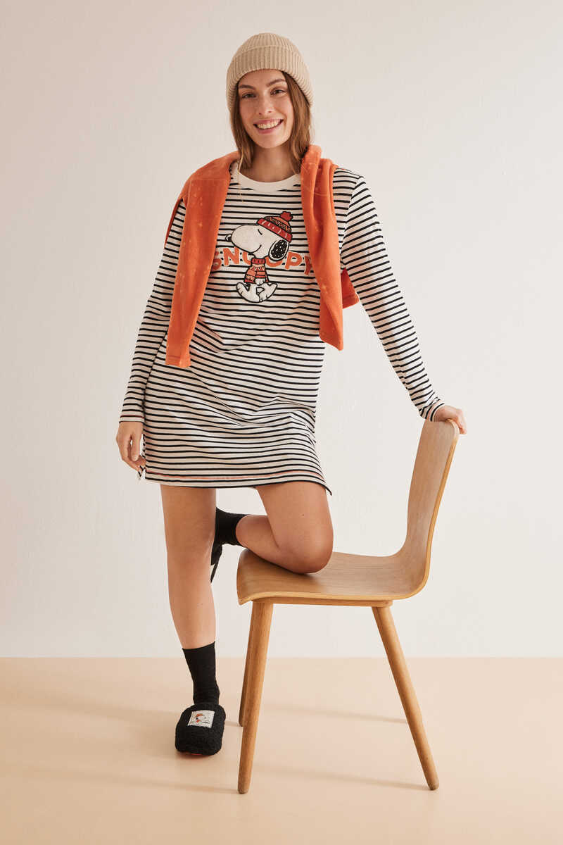 Streifen Baumwolle Pyjamas | | Homewear Nachthemd % 100 WomenSecret und Snoopy