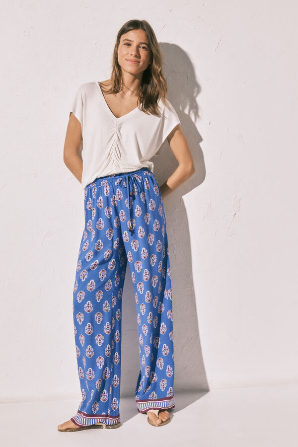 Women'secret Beige viscose linen short T-shirt beige