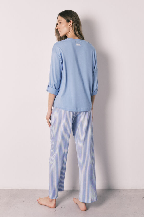 Women'secret Blue cotton striped long pyjamas blue