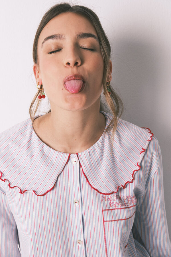 Women'secret Cotton long Peter Pan collar pyjamas blue