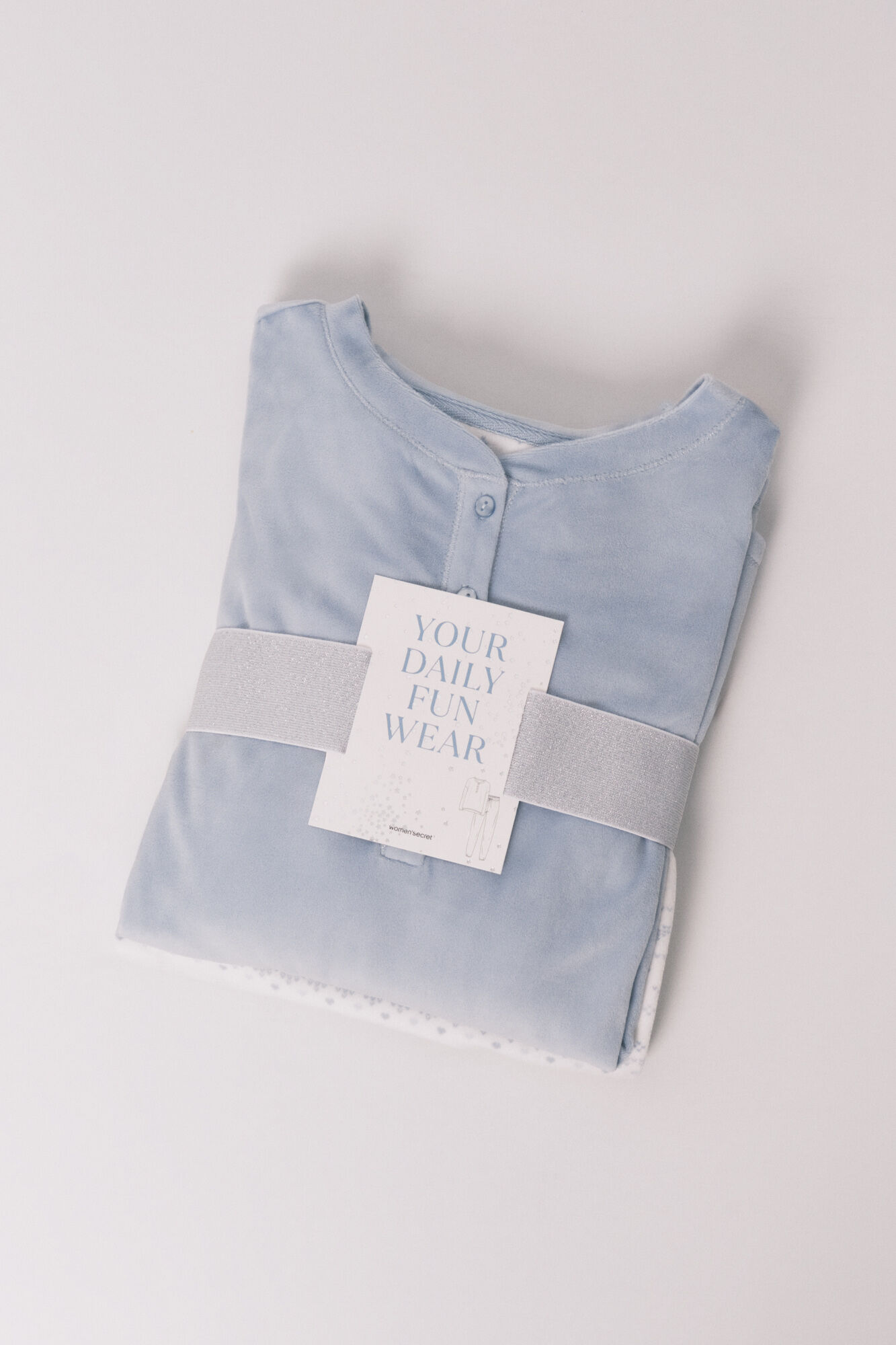 Women'secret Soft blue fleece long pyjamas with border print