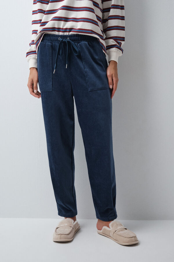 Women'secret Pantalon long en velours c&ocirc;tel&eacute; bleu bleu