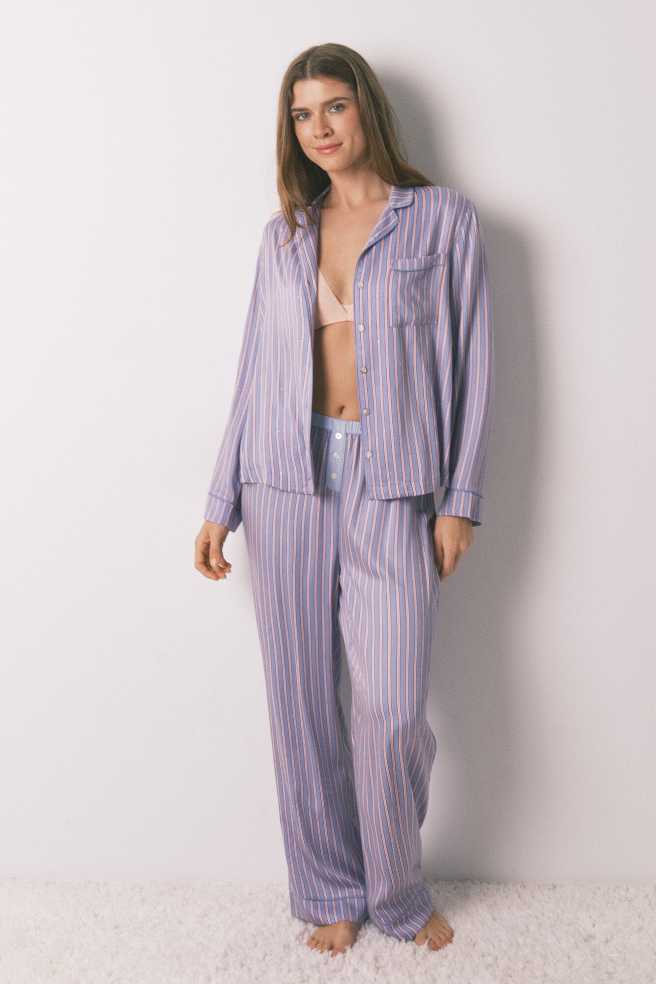 Women'secret Long satin striped print classic pyjamas