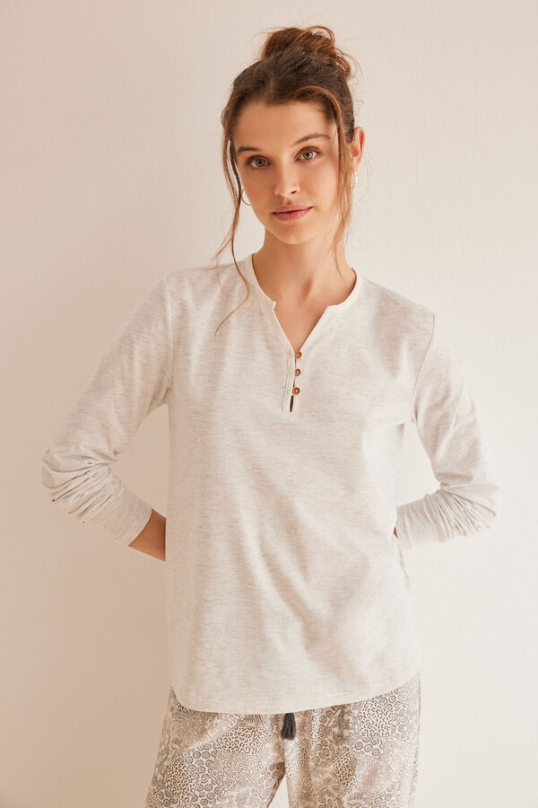 Womensecret Light grey long sleeve T-shirt in 100% cotton grey