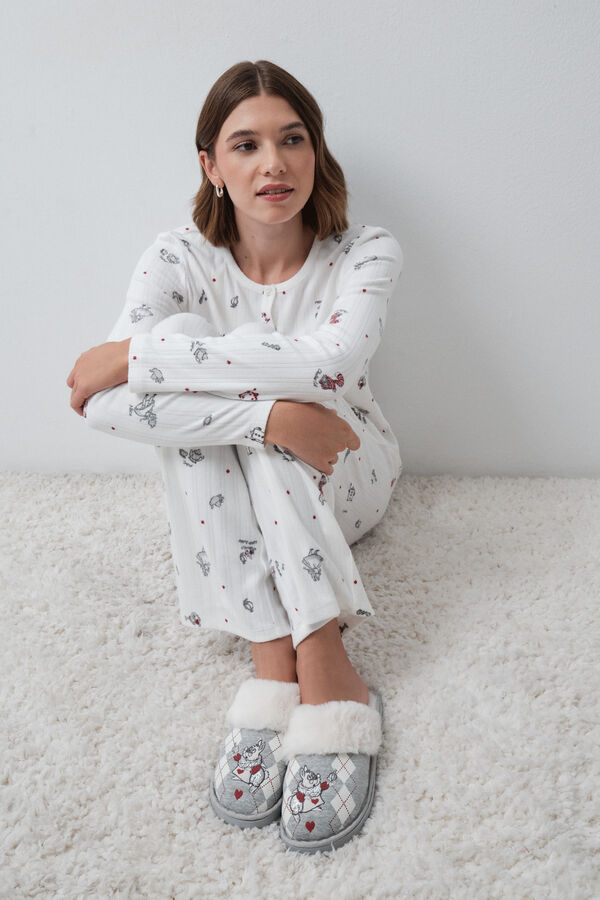 Women'secret Pantoufles en fausse fourrure &agrave; losanges gris
