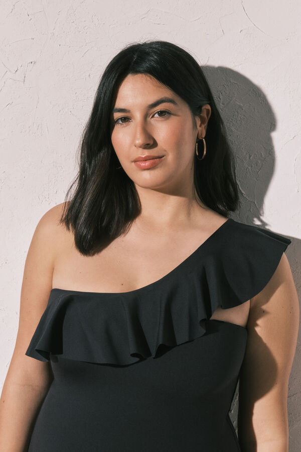 Women'secret Black asymmetric ruffle shaping swimwear black