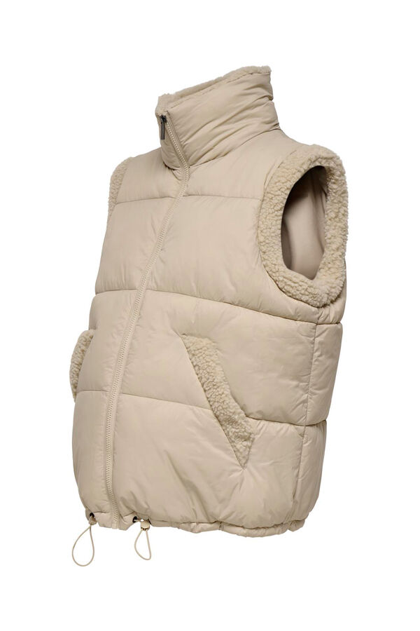 Only Maternity Quilted maternity vest with faux shearling brown