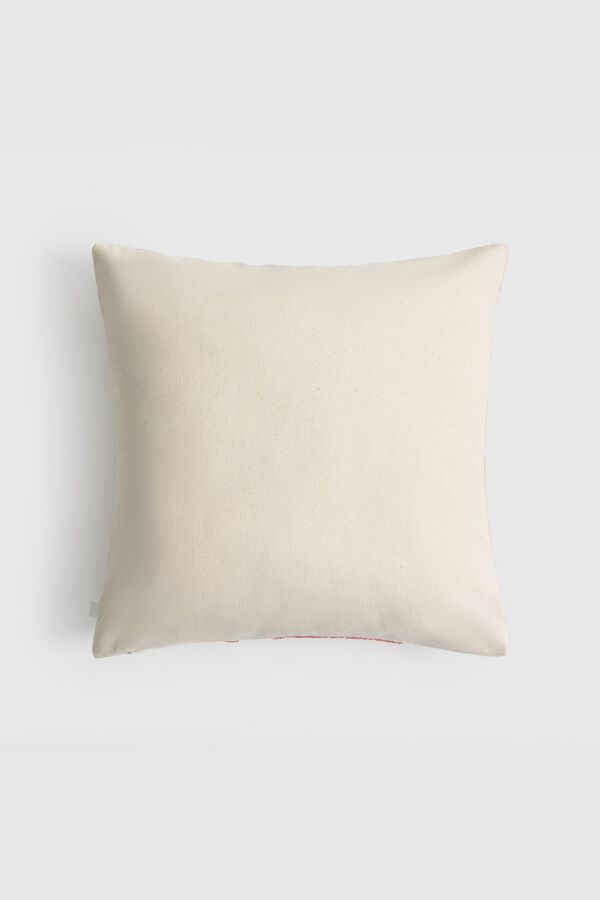 Textura Cotton cushion case with embroidered leaf brown