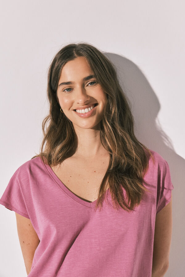 Women'secret Lilac cotton ruched T-shirt pink