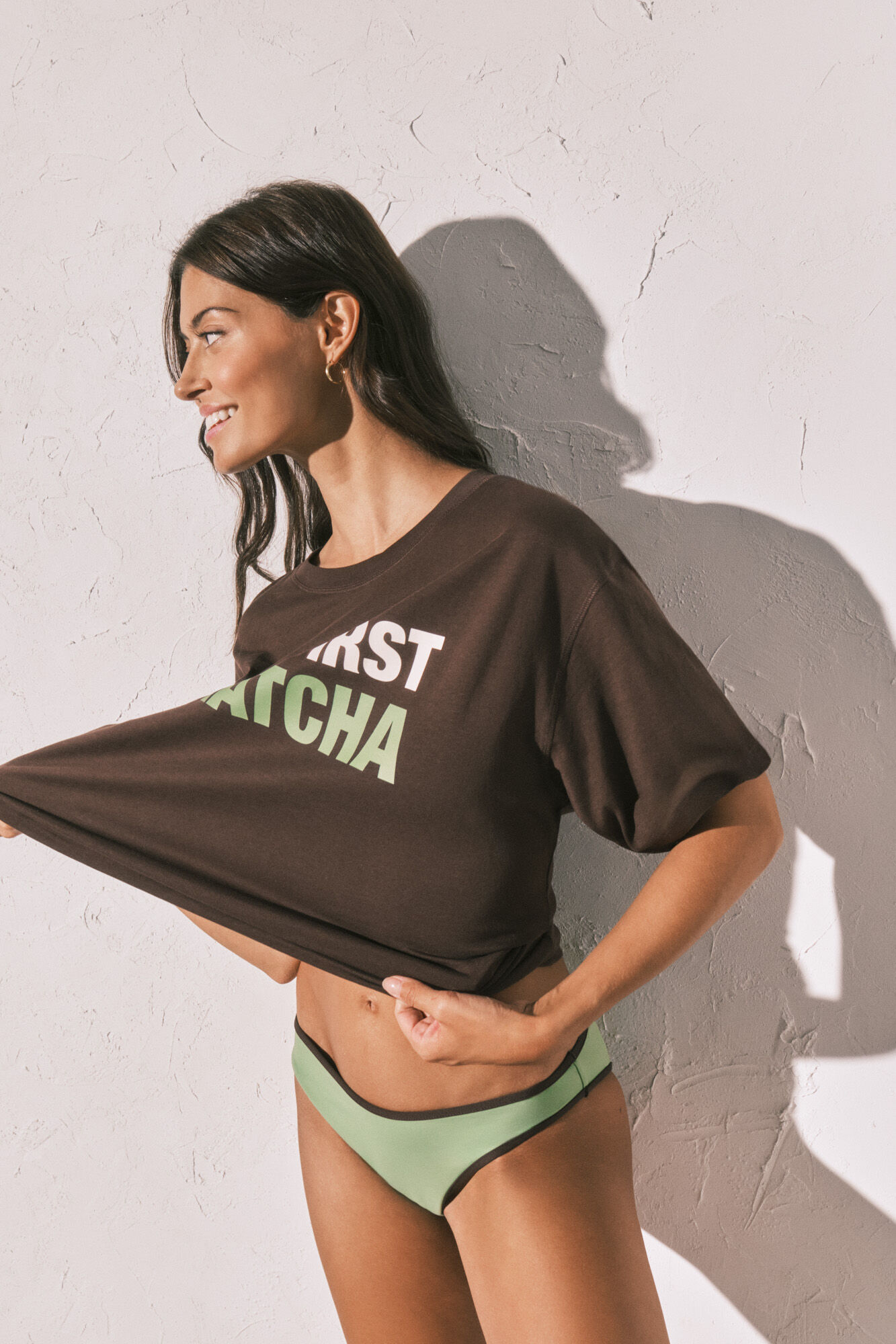 Women'secret Brown oversized T-shirt "But first matcha"