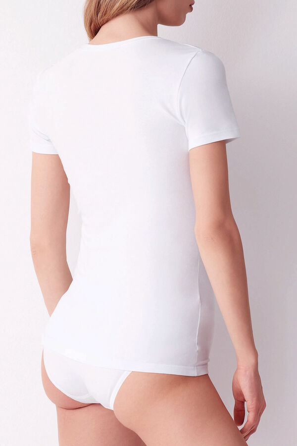 Womensecret Women's thermal round neck short-sleeved T-shirt blanc