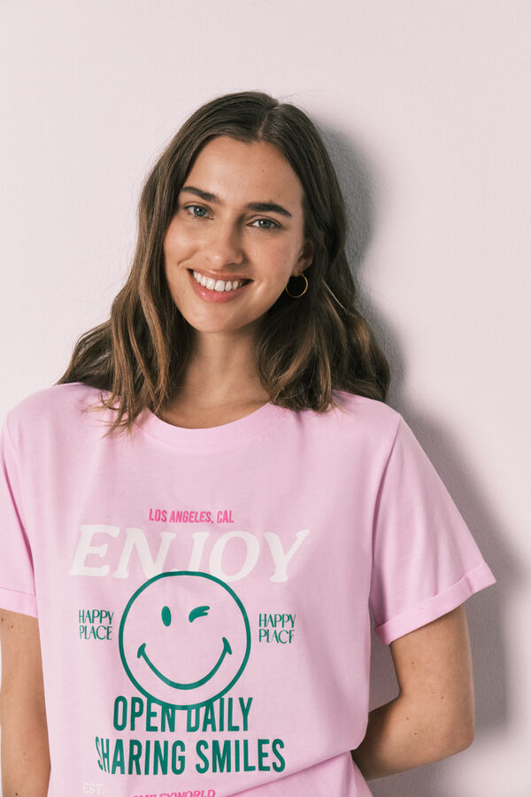 Women'secret Rosa Baumwoll-Pyjama kurz SmileyWorld&reg; Rosa