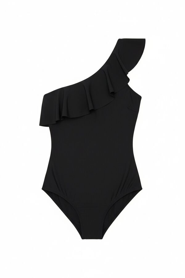 Women'secret Black asymmetric ruffle shaping swimwear black