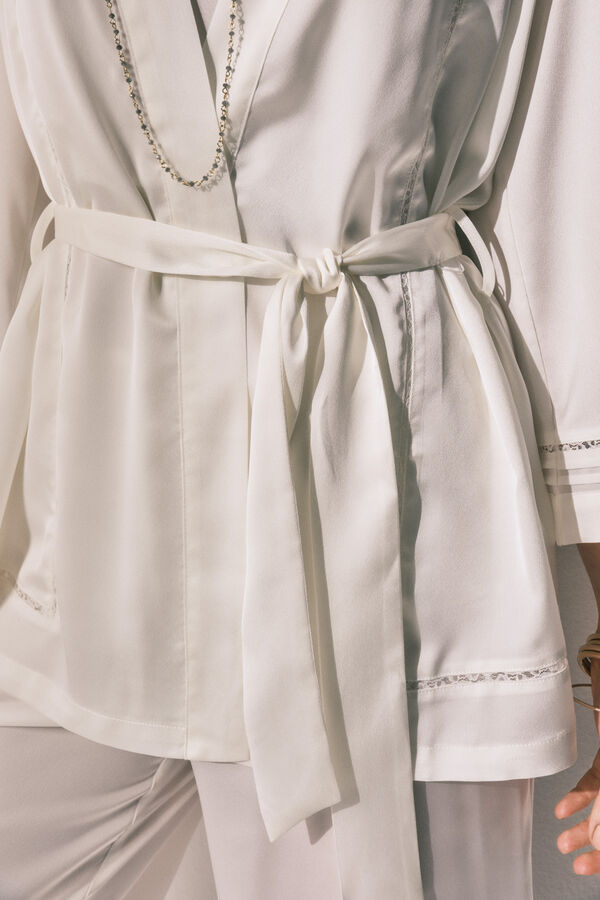 Women'secret Long pyjama and satin robe set in White beige