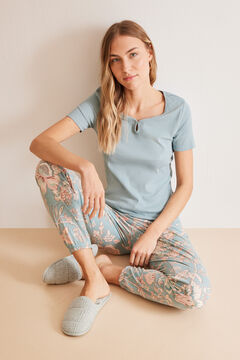 Womensecret Pyjama 100 % coton pantalon fleurs bleu bleu