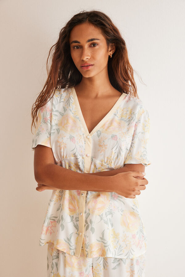 Womensecret Capri floral print pyjamas beige