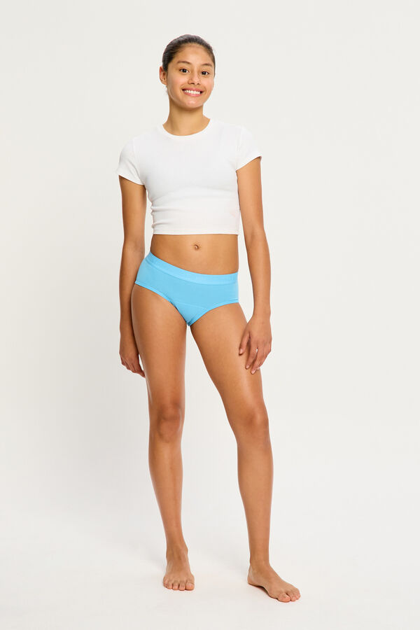 Modibodi Braga Menstrual Adolescente Boyleg Algod&oacute;n Org&aacute;nico  Flujo Abundante Blue azul