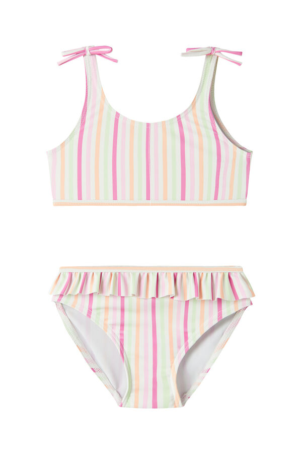 Name it Bikini fille &agrave; rayures, n&oelig;ud et volant rose