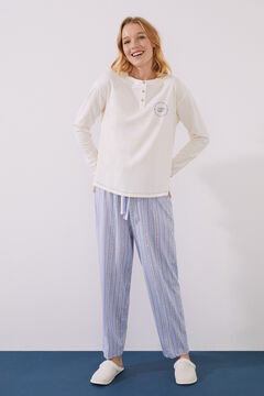 Womensecret Langer Pyjama 100 % Baumwolle Women Voices Naturweiß