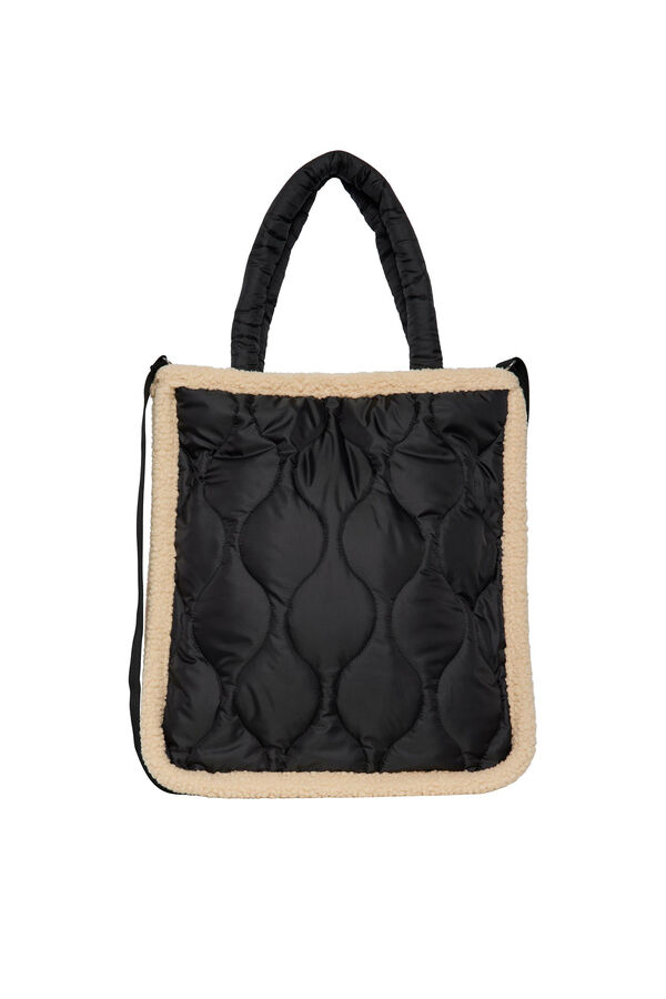 Womensecret Shopper bag with padded material and faux shearling sides Crna