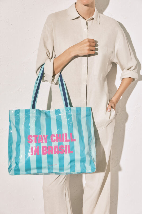 Women'secret Green striped beach bag green