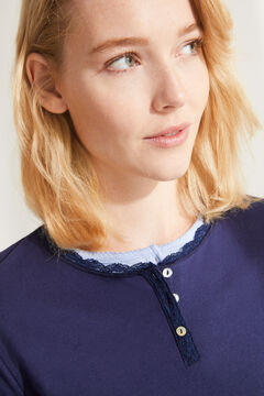 Womensecret Blue cotton lace Henley t-shirt blue