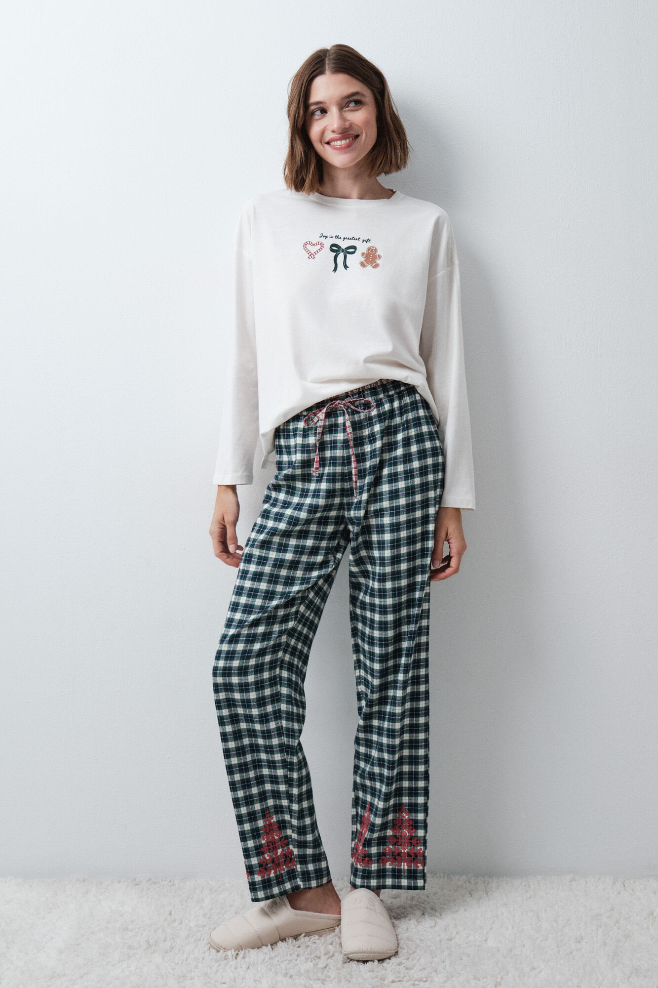 Women'secret Green plaid pyjamas trousers with detail