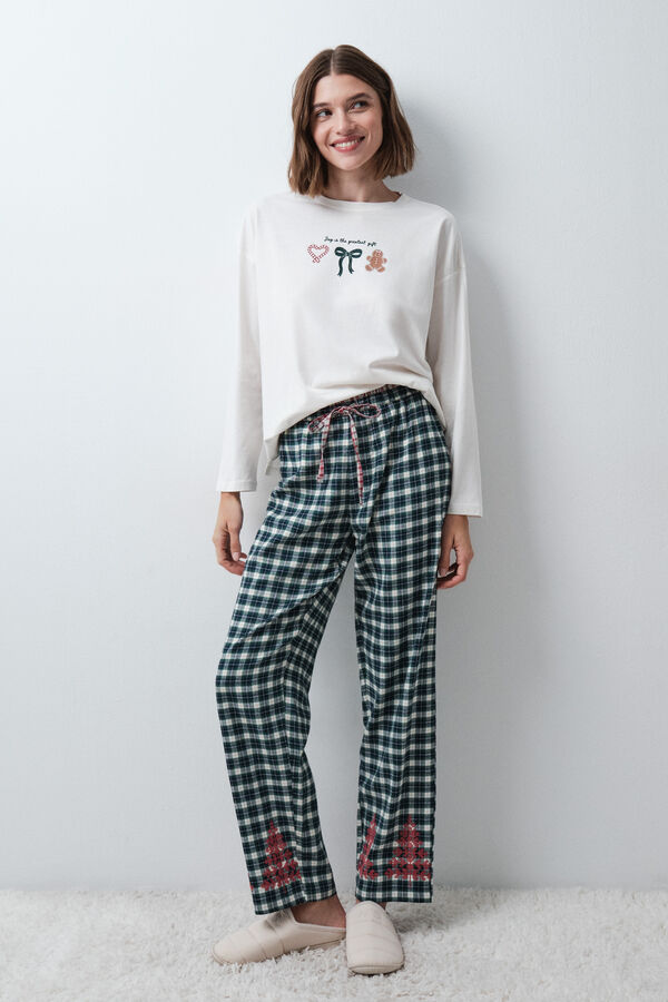 Women'secret Green plaid pyjamas trousers with detail green