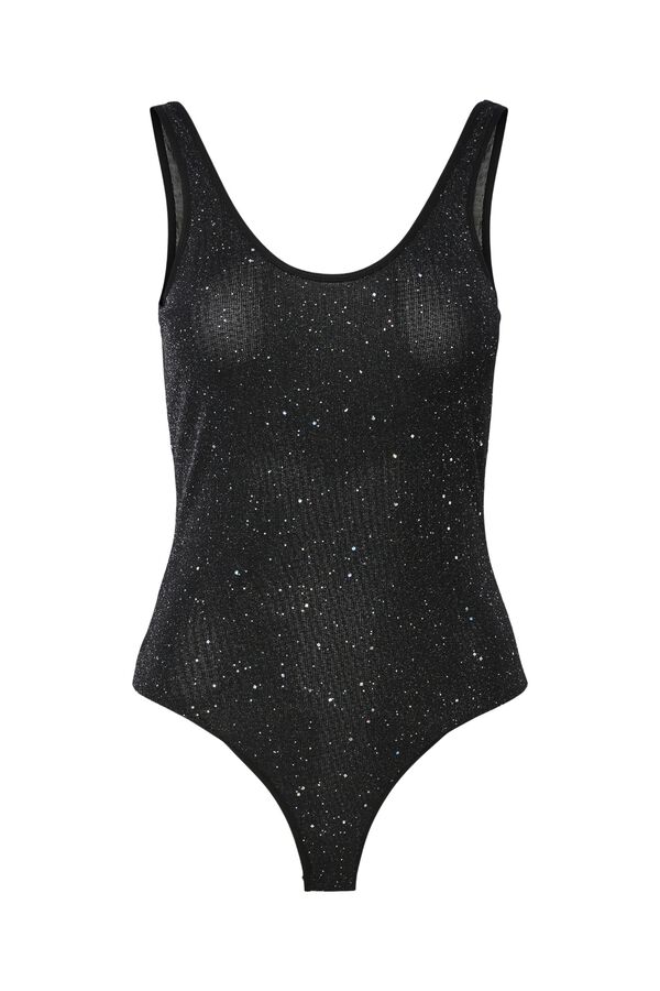 Pieces &Auml;rmelloser Body mit Glitzer Schwarz