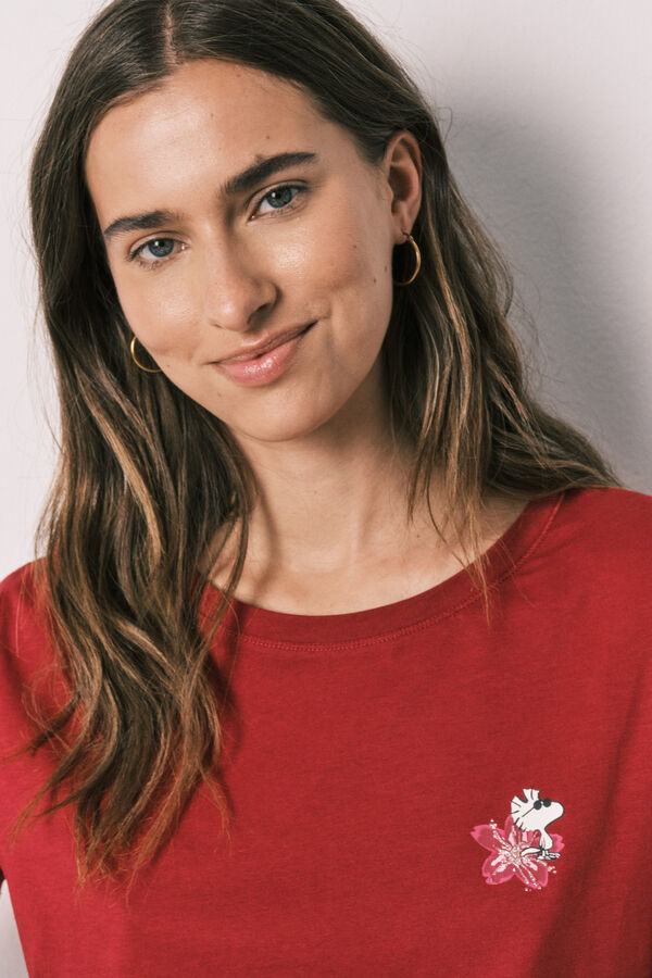 Women'secret Pijama Capri algod&oacute;n rayas Snoopy rojo