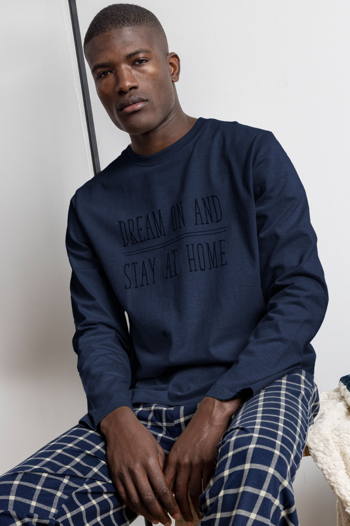 Admas Pijama largo azul cuadros&nbsp;para hombre