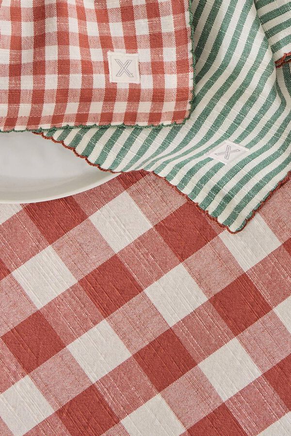 Textura Toalha de mesa de algod&atilde;o xadrez vermelho