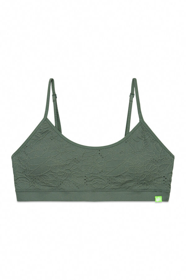 HI&BYE Khaki seamless floral bra top beige